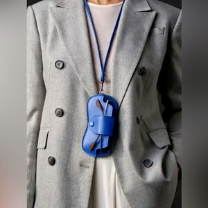 Glasses Case with Neck Strap, Blue PU Leather Case, NEW
